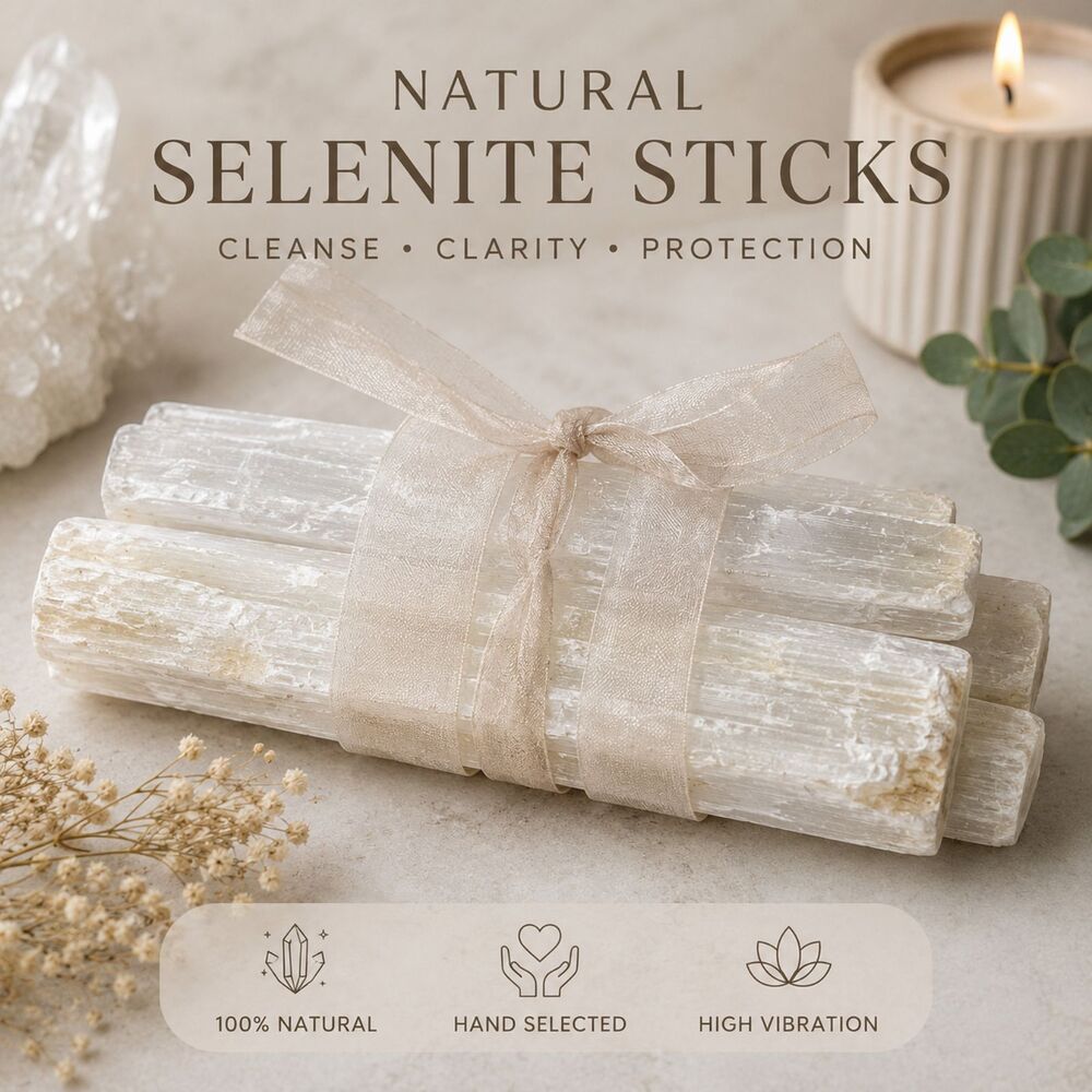 Natural Selenite Crystal Wand Bundle White Satin Spar Healing Stones Set of 7